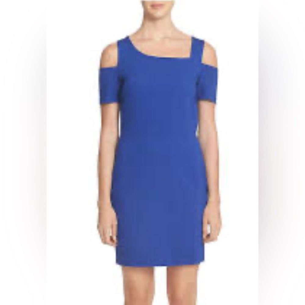NWT 1.State  Women’s Cold Shoulder Sheath Dress sz4 Asymmetrical Stretch Party